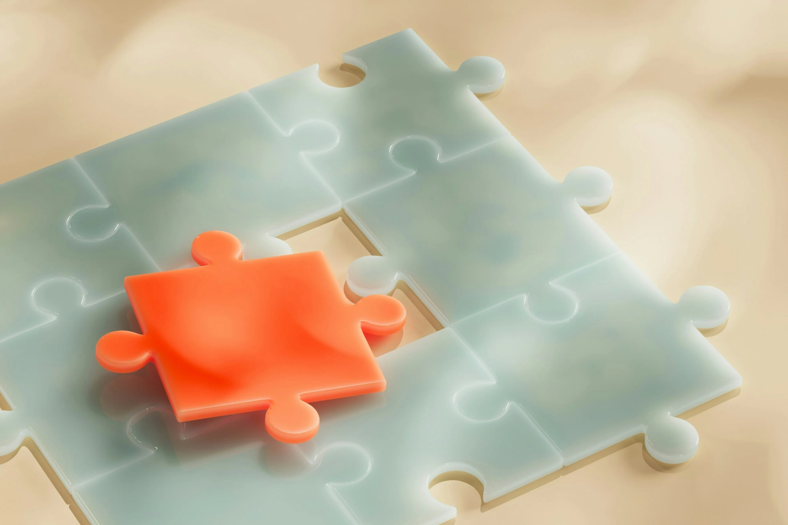 Puzzle bleu avec une pièce orange